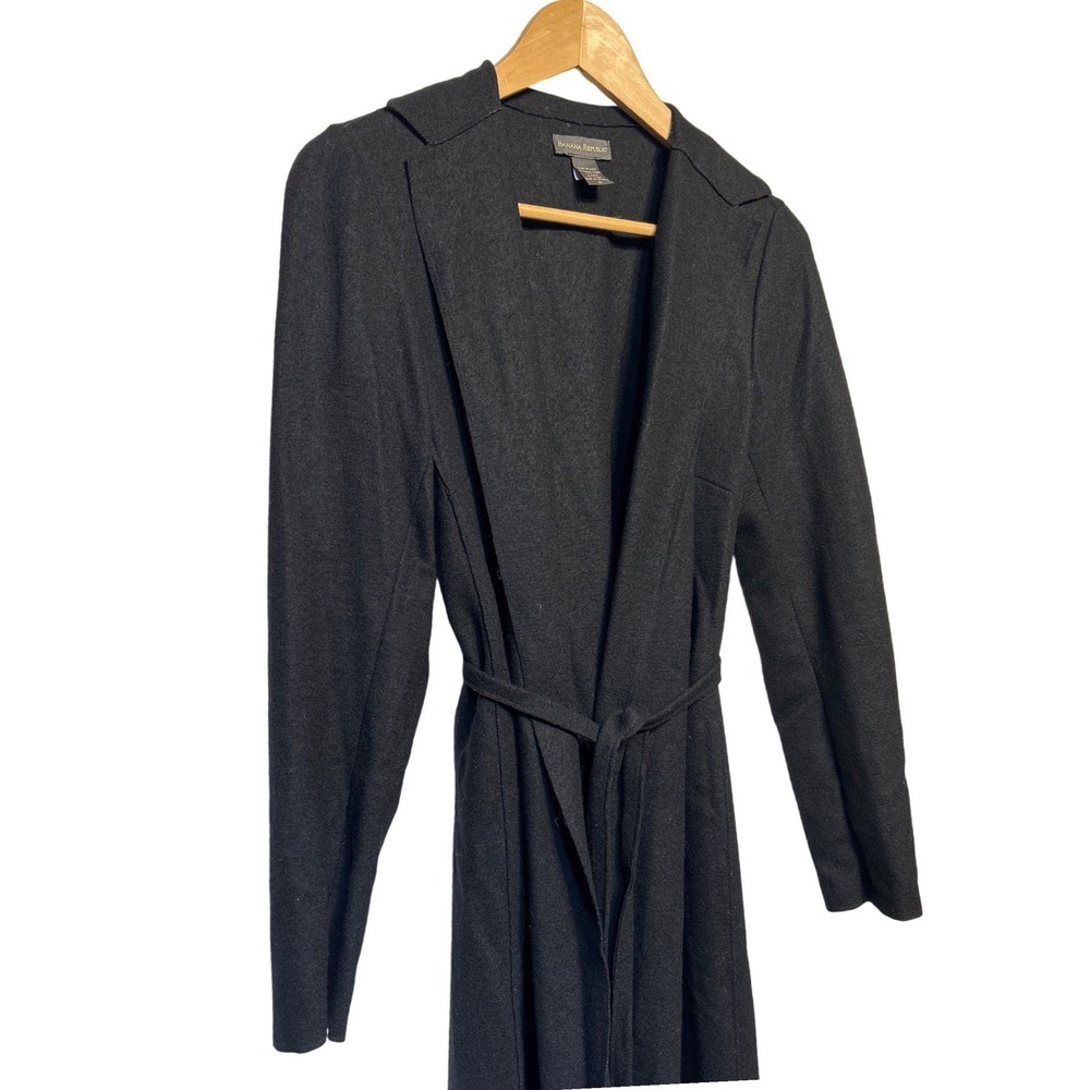 Banana Republic‎ Italian Wool Long Open Front Wrap Black Women's Size Medium EUC